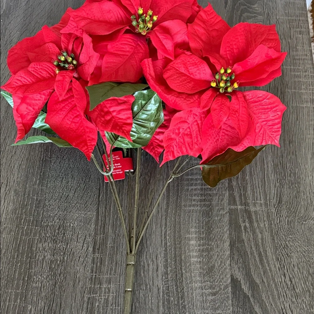 Red Poinsettia Holiday Stem